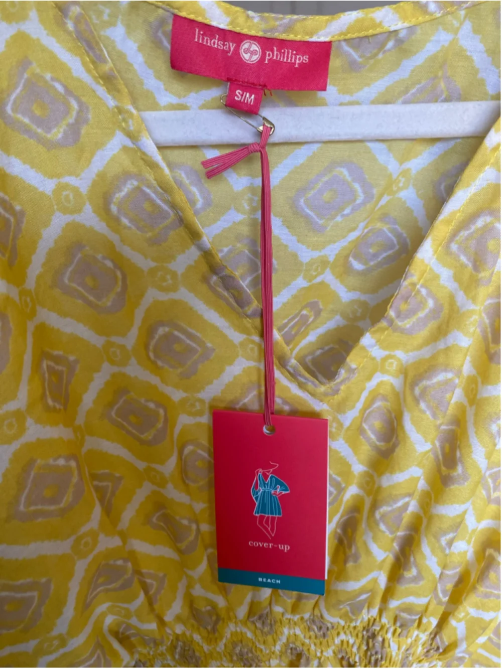 Lindsay Phillips Yellow Geometric Swim Cover Up Kaftan Beach Tunic Resort S/M